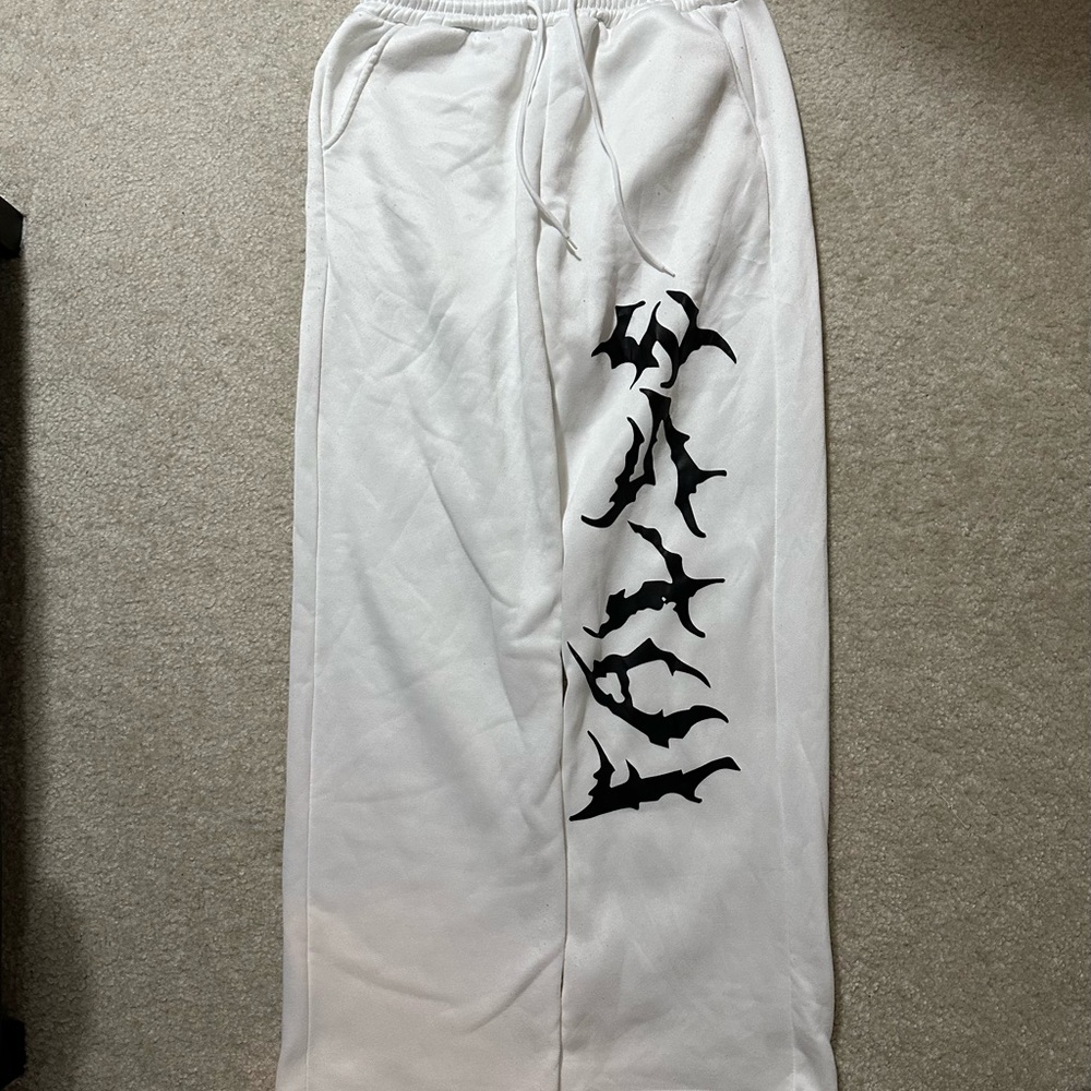 Y2K White Baggy Wide Leg Drawstring Sweatpants